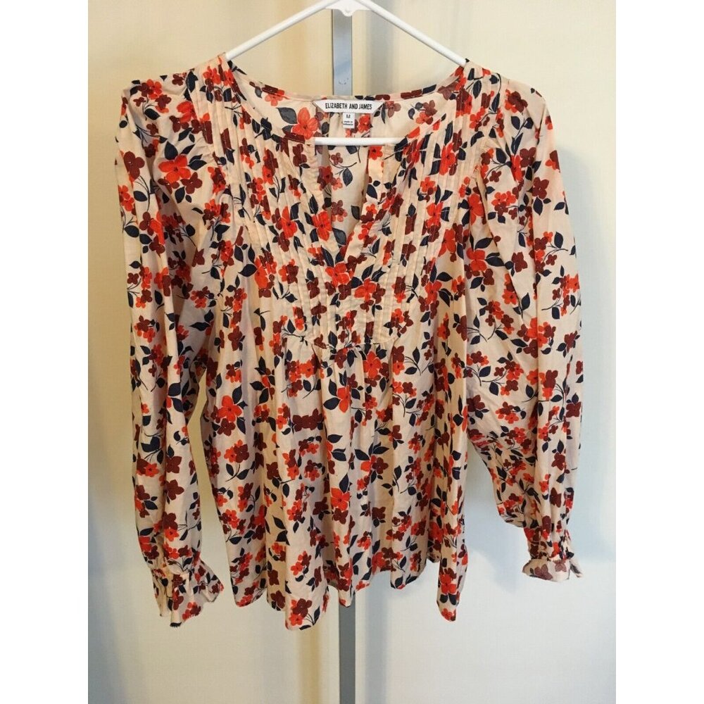 Elizabeth and James Blouse Shirt Top Medium Fall Peasant Cotton Lightweight - Picture 2 of 9